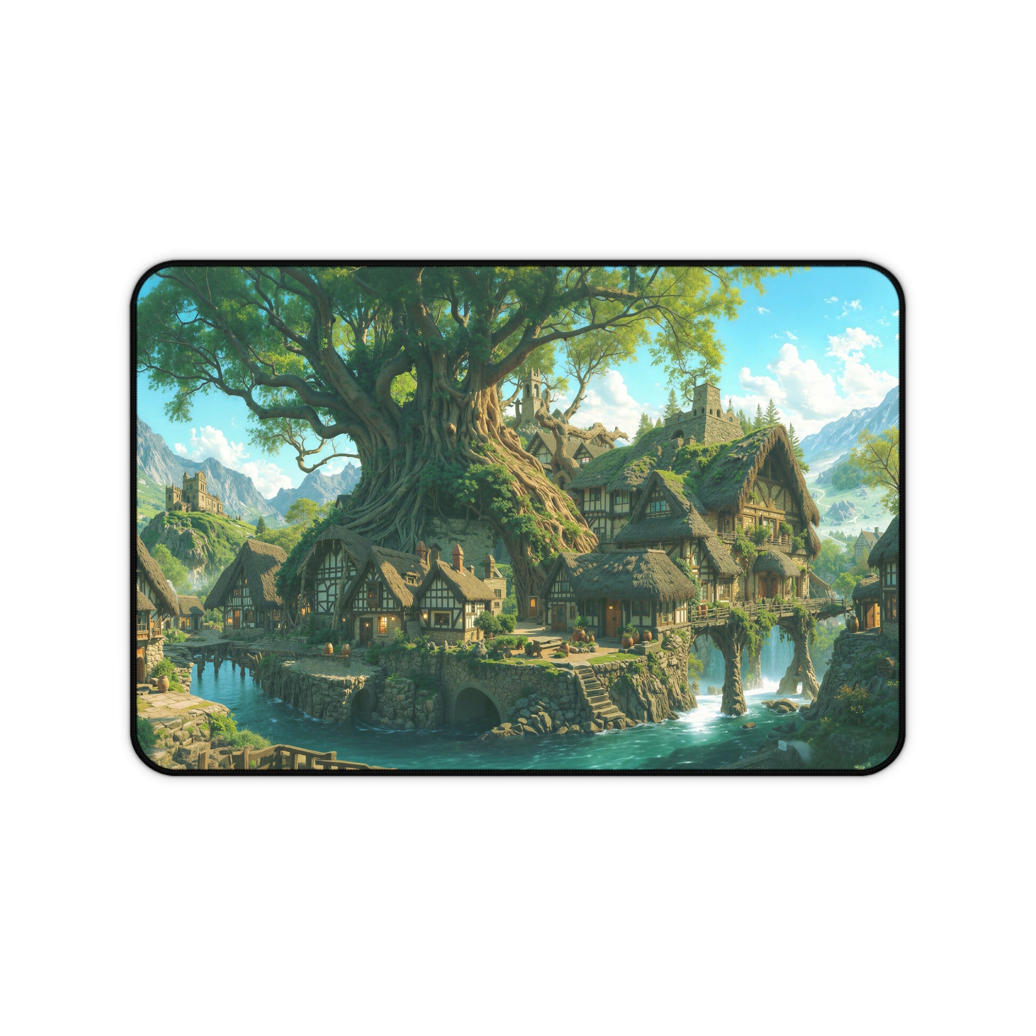Fantasy Treehouse Desk Mat – Whimsical Illustration Art