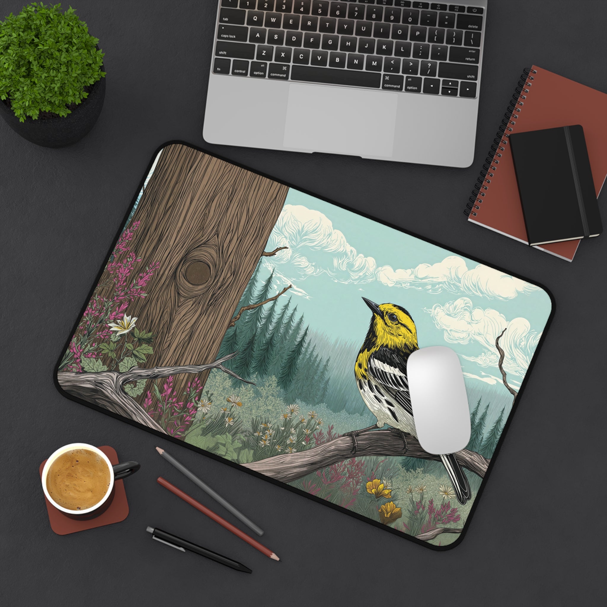 Warbler Bird Desk Mat – Nature Wildlife Art