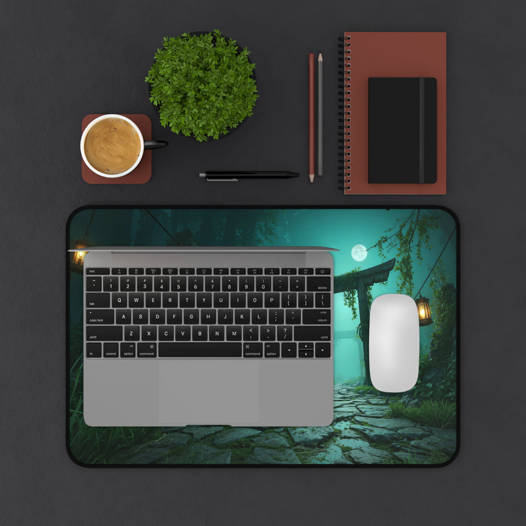 Moonlit Torii Gate Desk Mat – Japanese Landscape Art