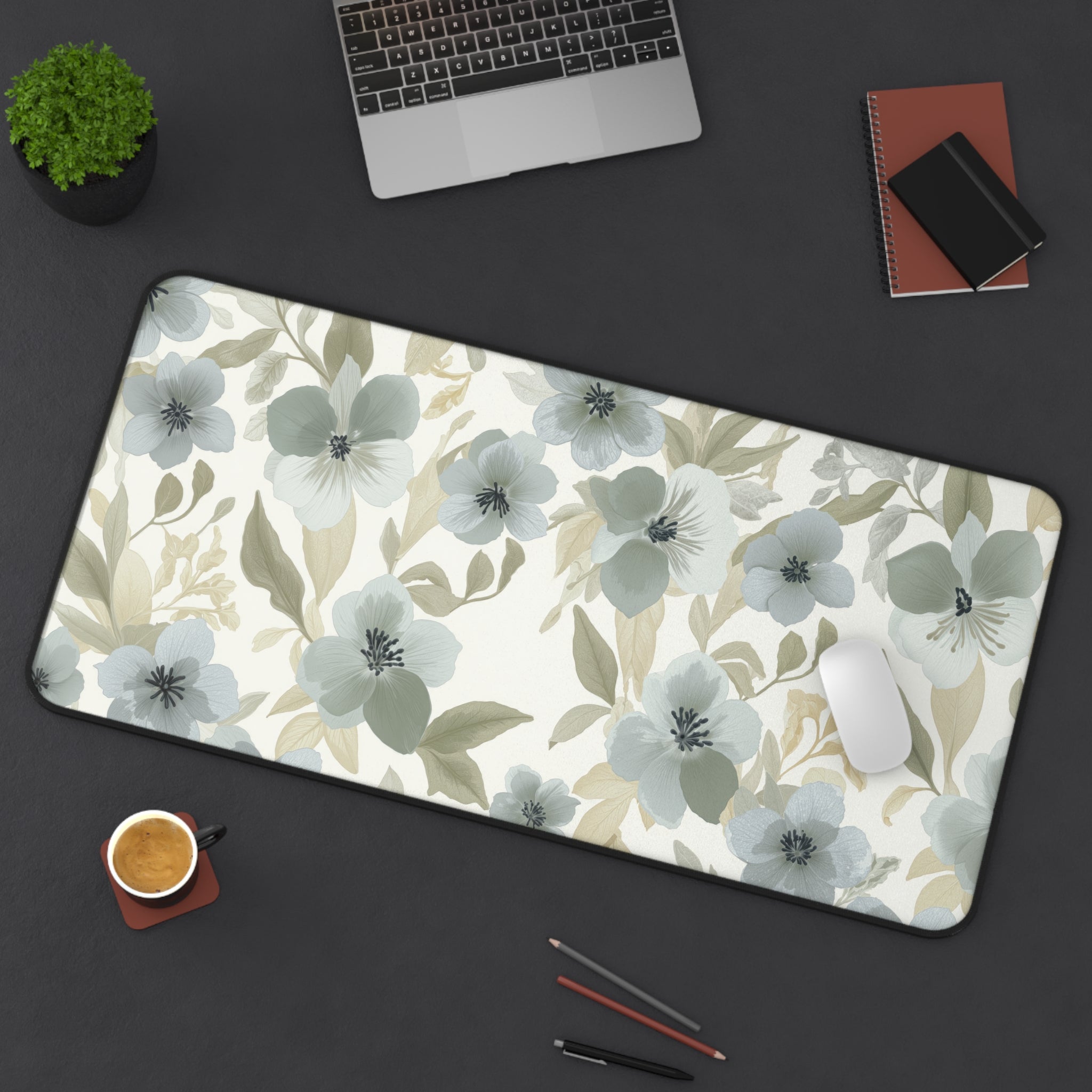 Watercolor Florals Desk Mat – Muted Botanical Art