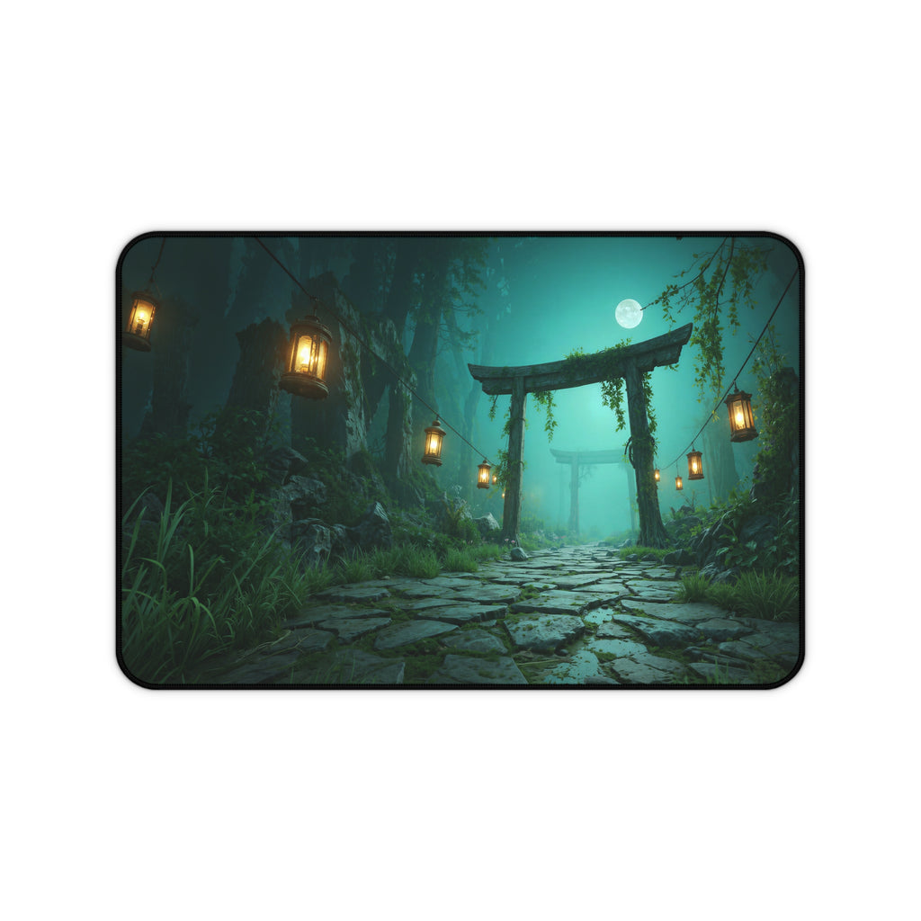 Moonlit Torii Gate Desk Mat – Japanese Landscape Art