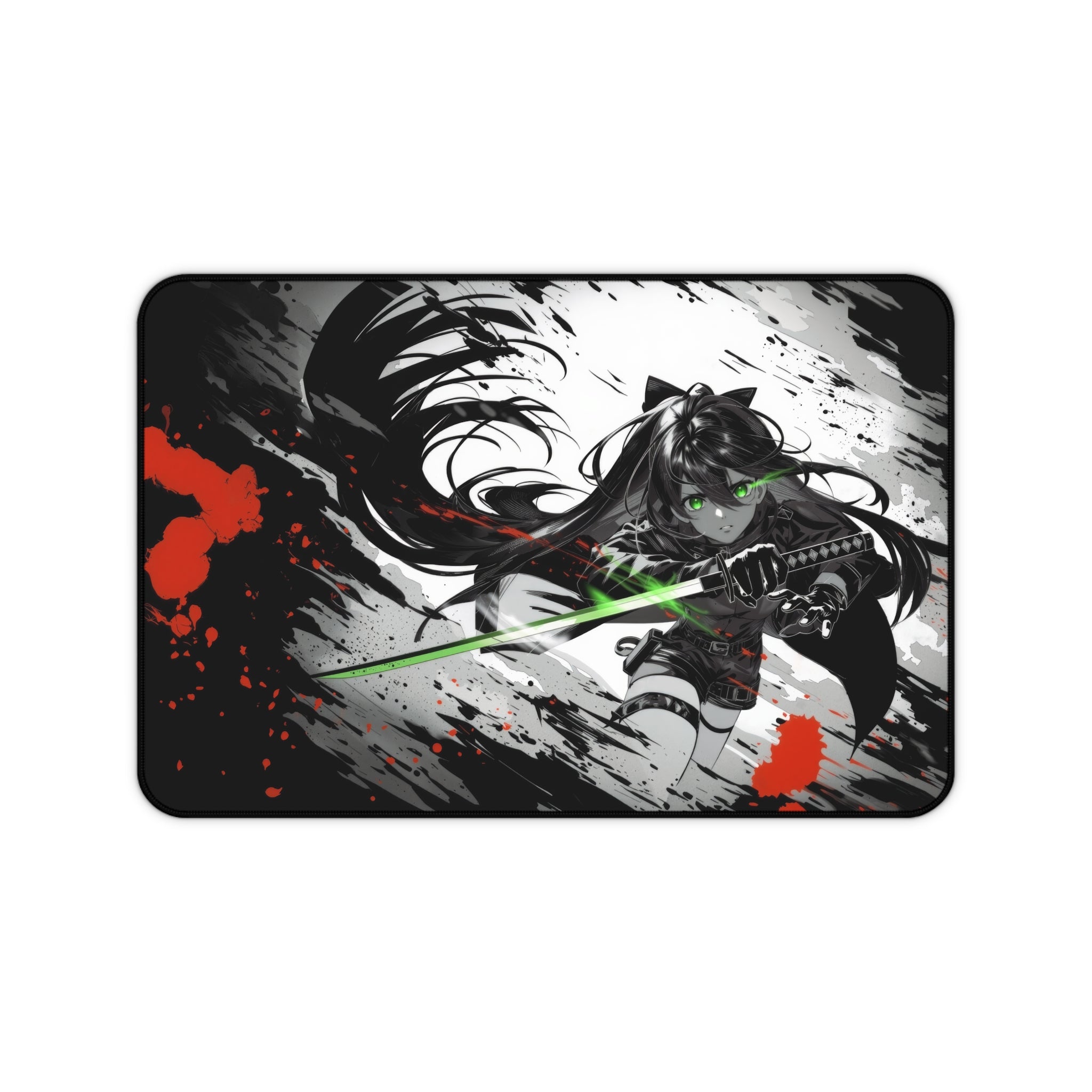 Katana Kunoichi Desk Mat – Neon Anime Ninja Art