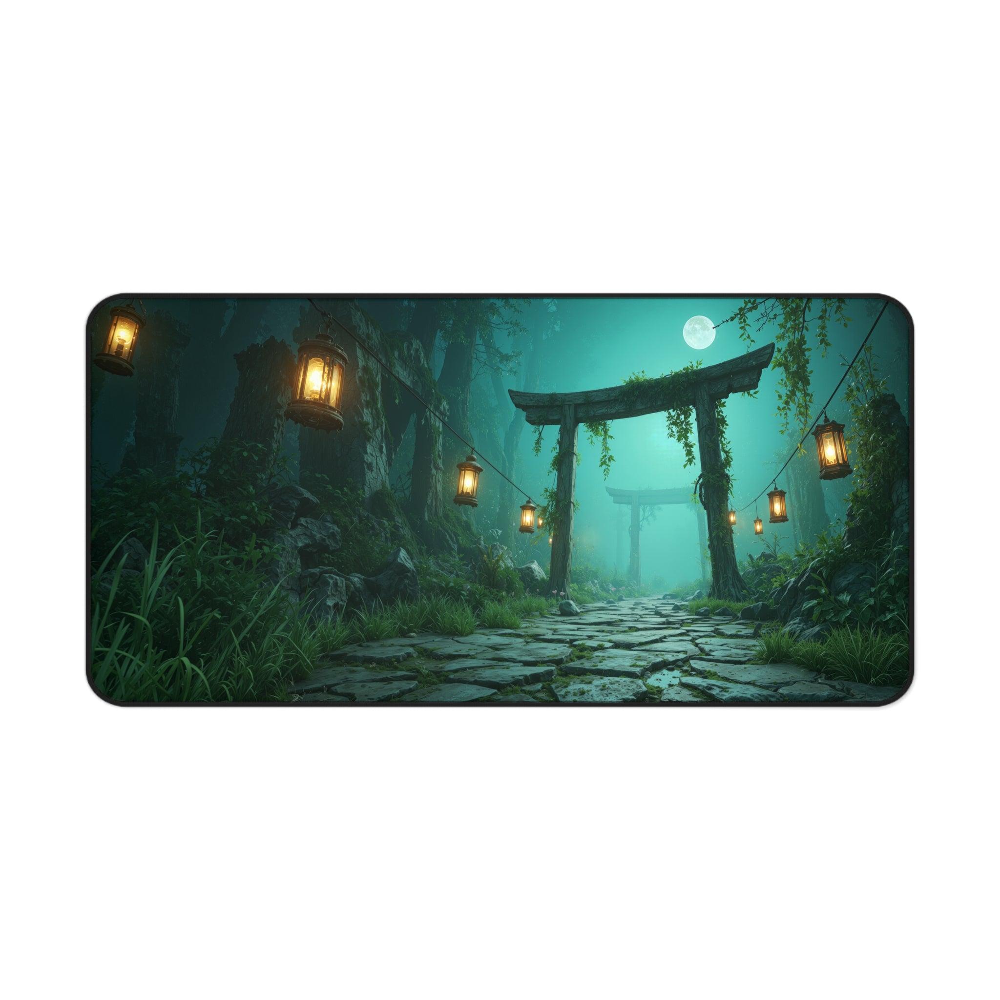 Moonlit Torii Gate Desk Mat – Japanese Landscape Art