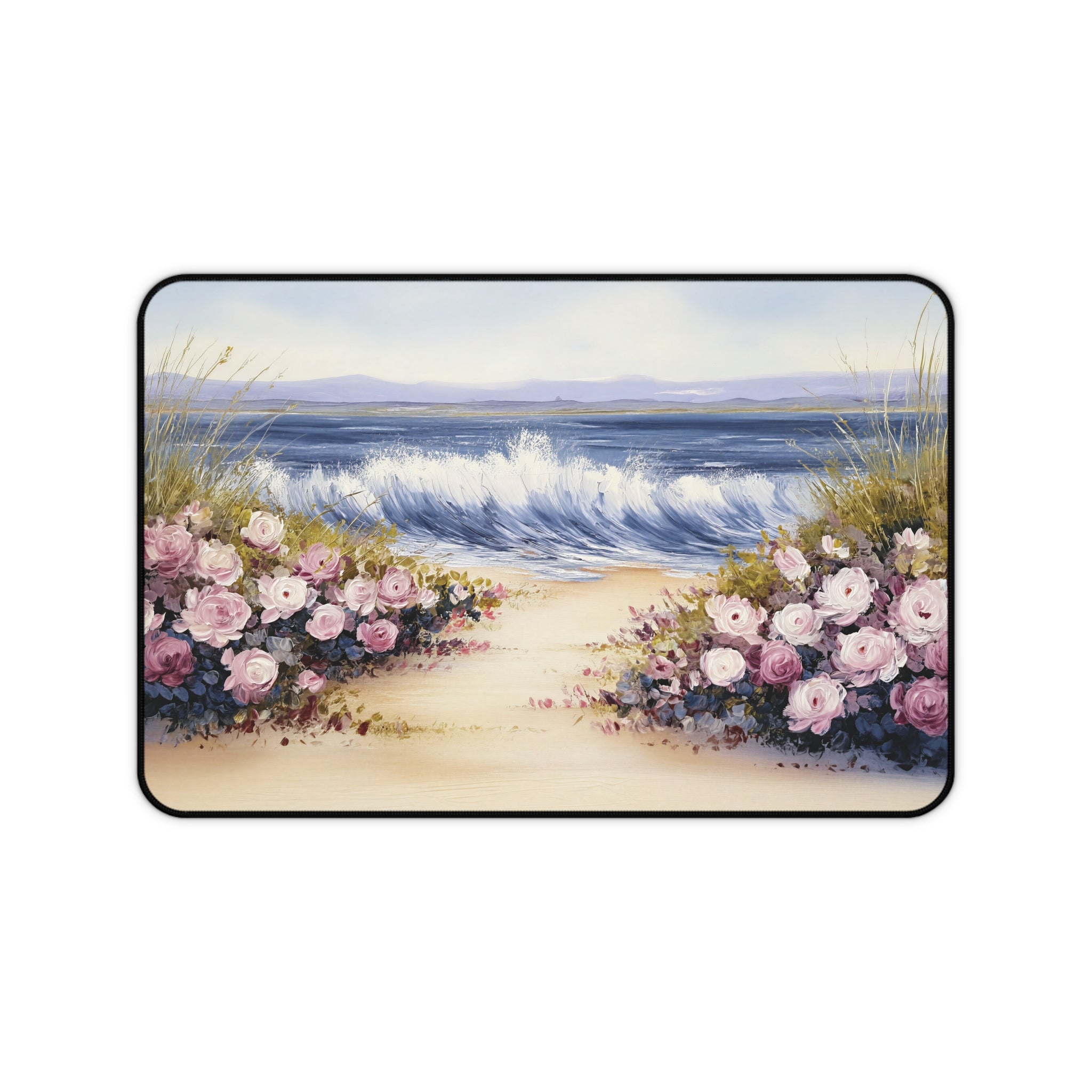 Coastal Floral Ocean Wave Desk Mat – Botanical Art