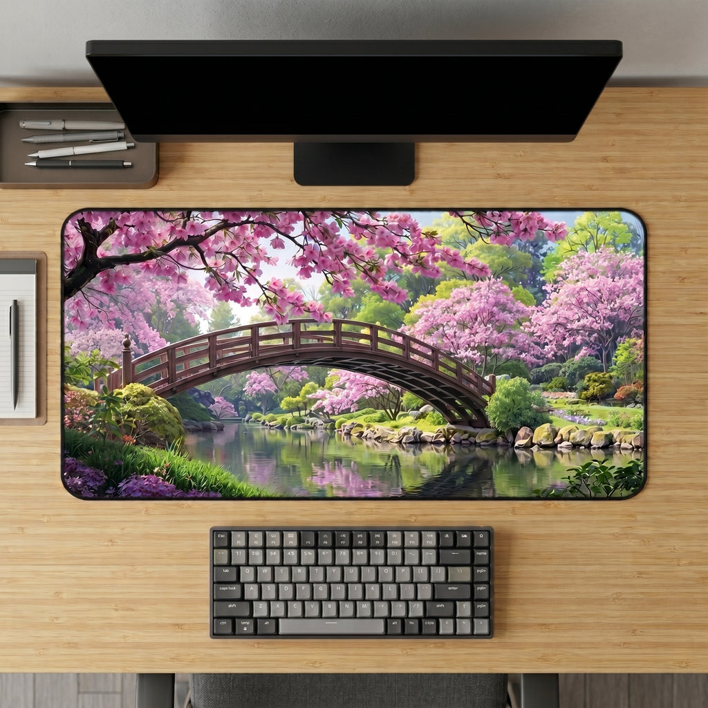 Sakura Garden Desk Mat – Japanese Cherry Blossom Art