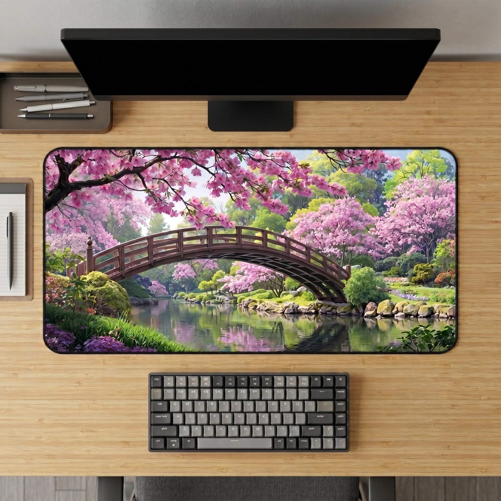 Sakura Garden Desk Mat – Japanese Cherry Blossom Art