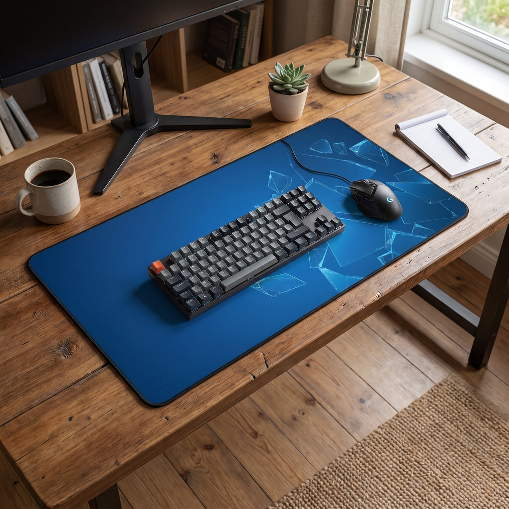 Blue Shattered Glass Desk Mat – Abstract Art