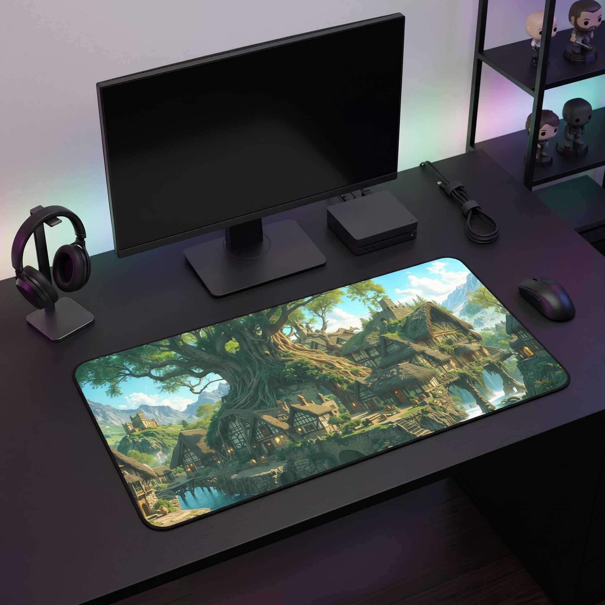 Fantasy Treehouse Desk Mat – Whimsical Illustration Art