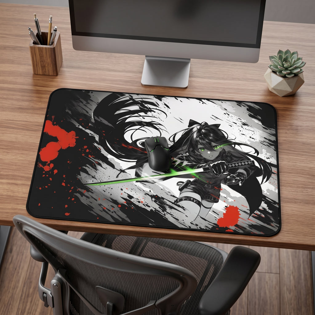 Katana Kunoichi Desk Mat – Neon Anime Ninja Art