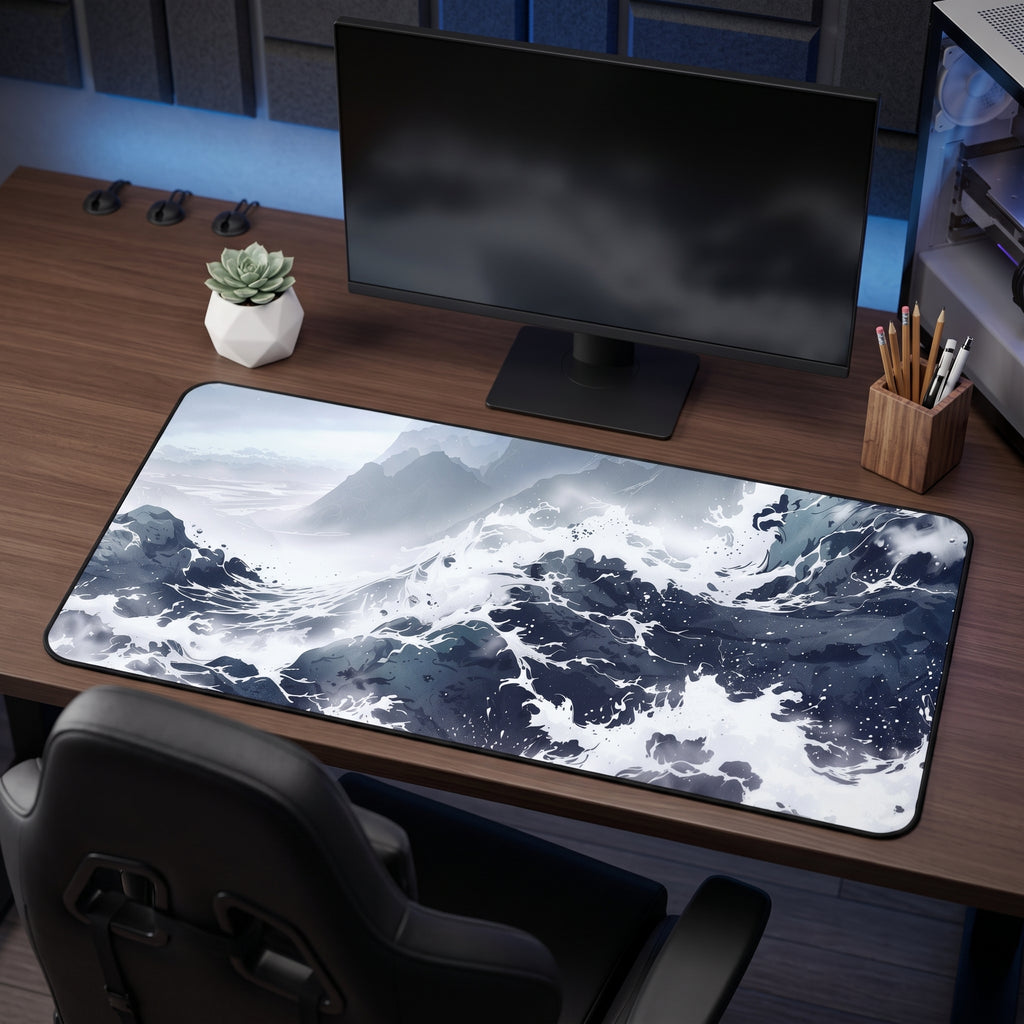 Sumi-e Ink Ocean Wave Desk Mat – Japanese Brush Art
