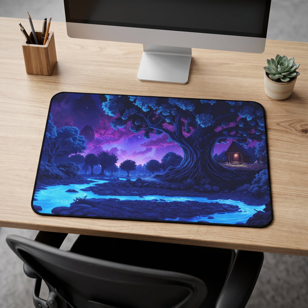 Enchanted Moonlit Forest Desk Mat – Fantasy Nature Art