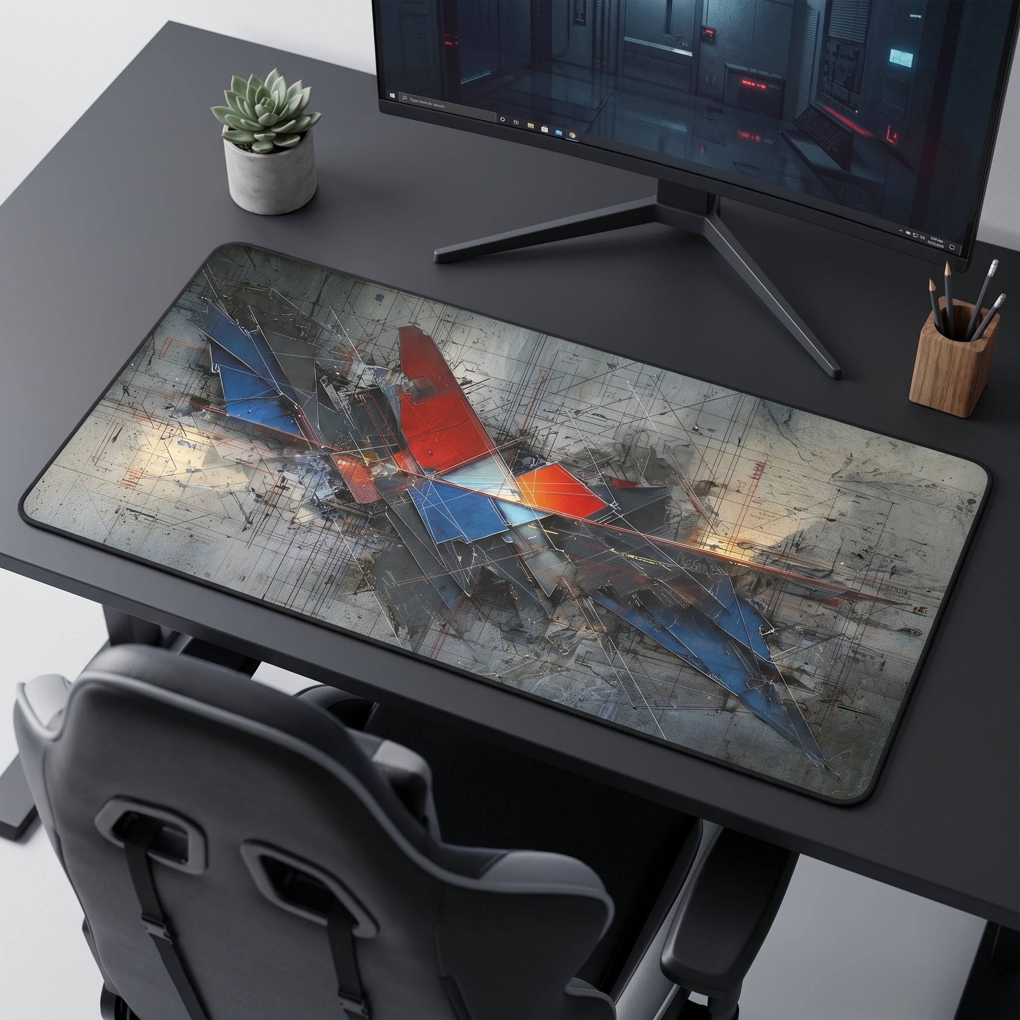 Cyber Abstract Desk Mat – Red White Blue Patriotic Art