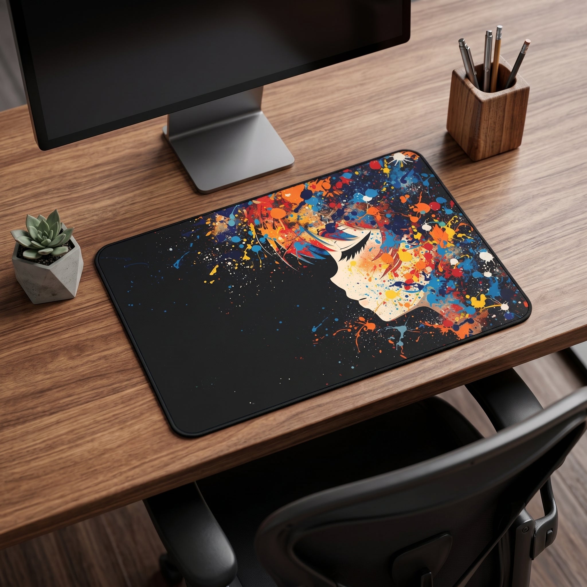 Anime Girl Desk Mat – Painted Splash Art Style