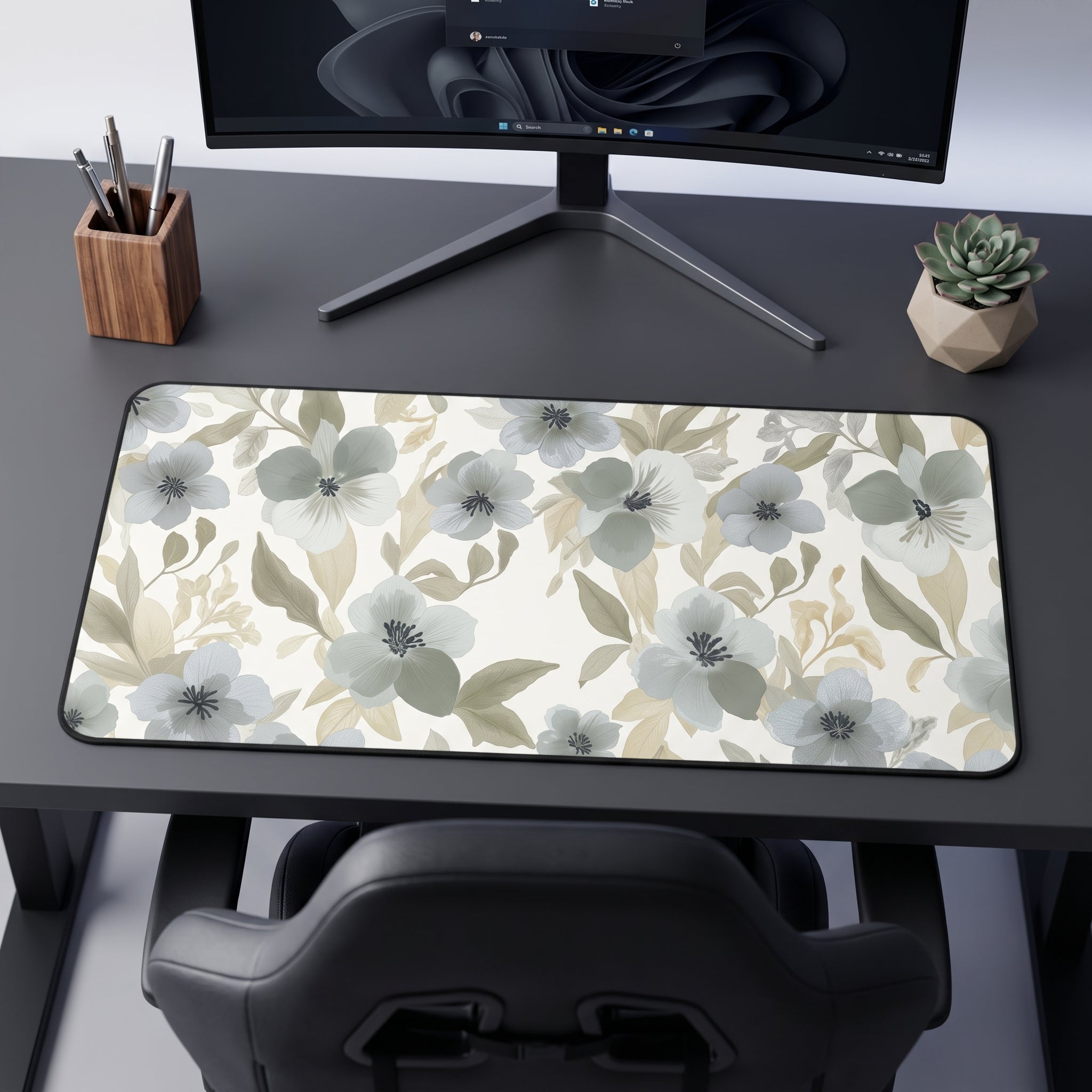Watercolor Florals Desk Mat – Muted Botanical Art