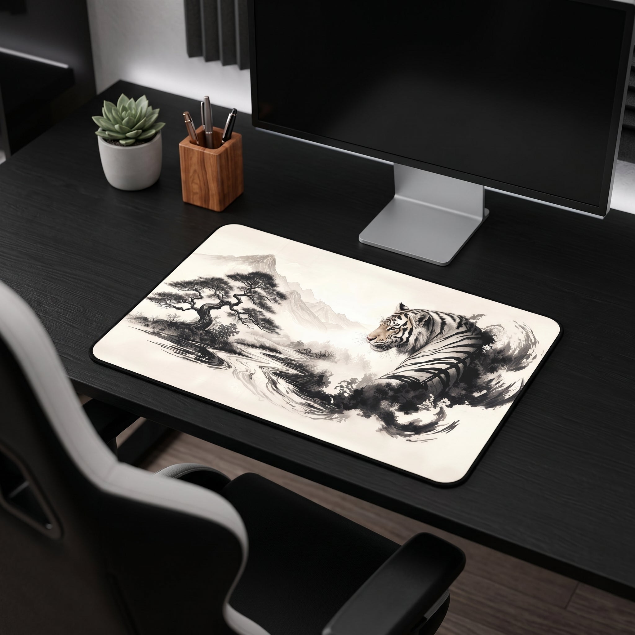 Shanshui Tiger Desk Mat – Chinese Ink Wash Art
