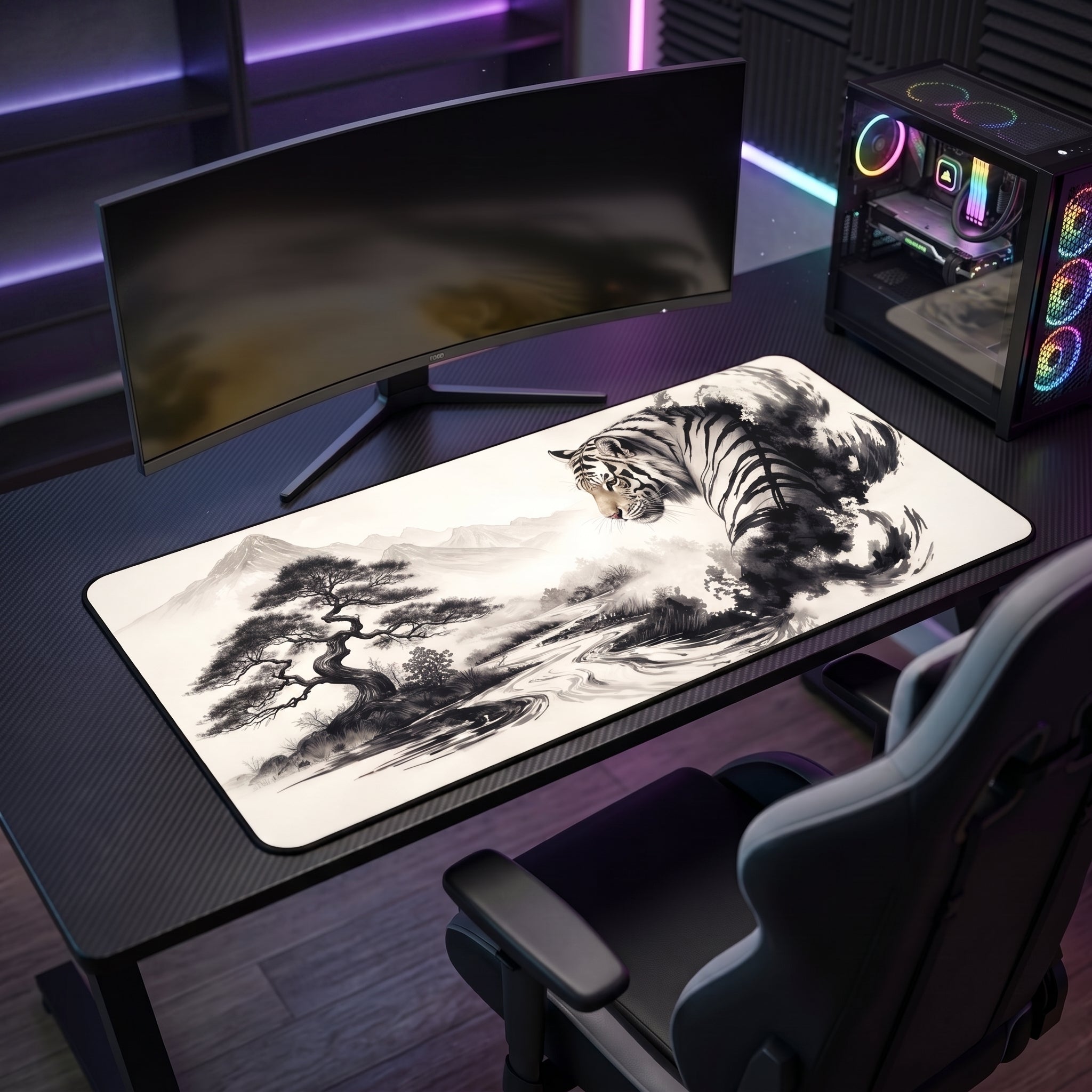 Shanshui Tiger Desk Mat – Chinese Ink Wash Art