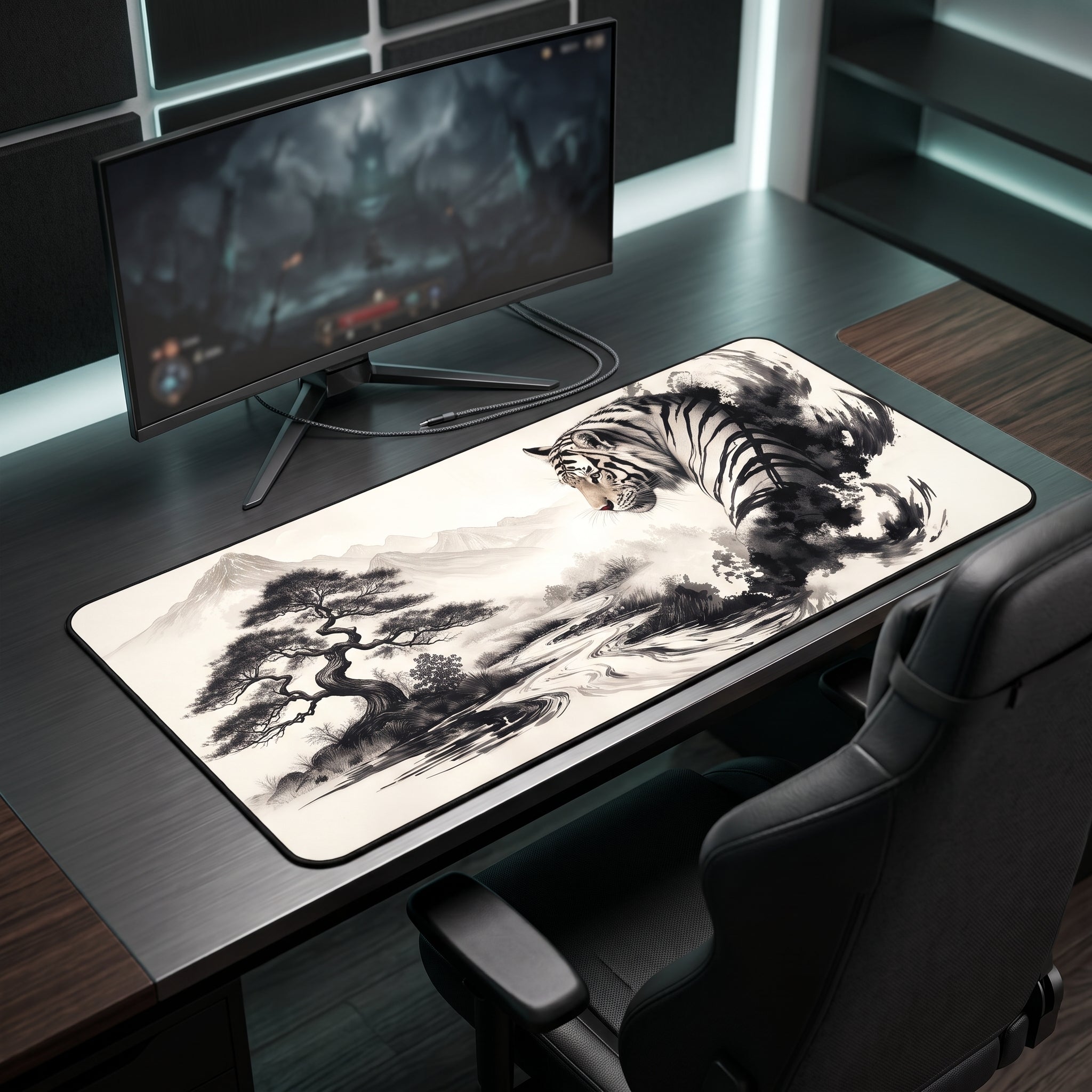 Shanshui Tiger Desk Mat – Chinese Ink Wash Art