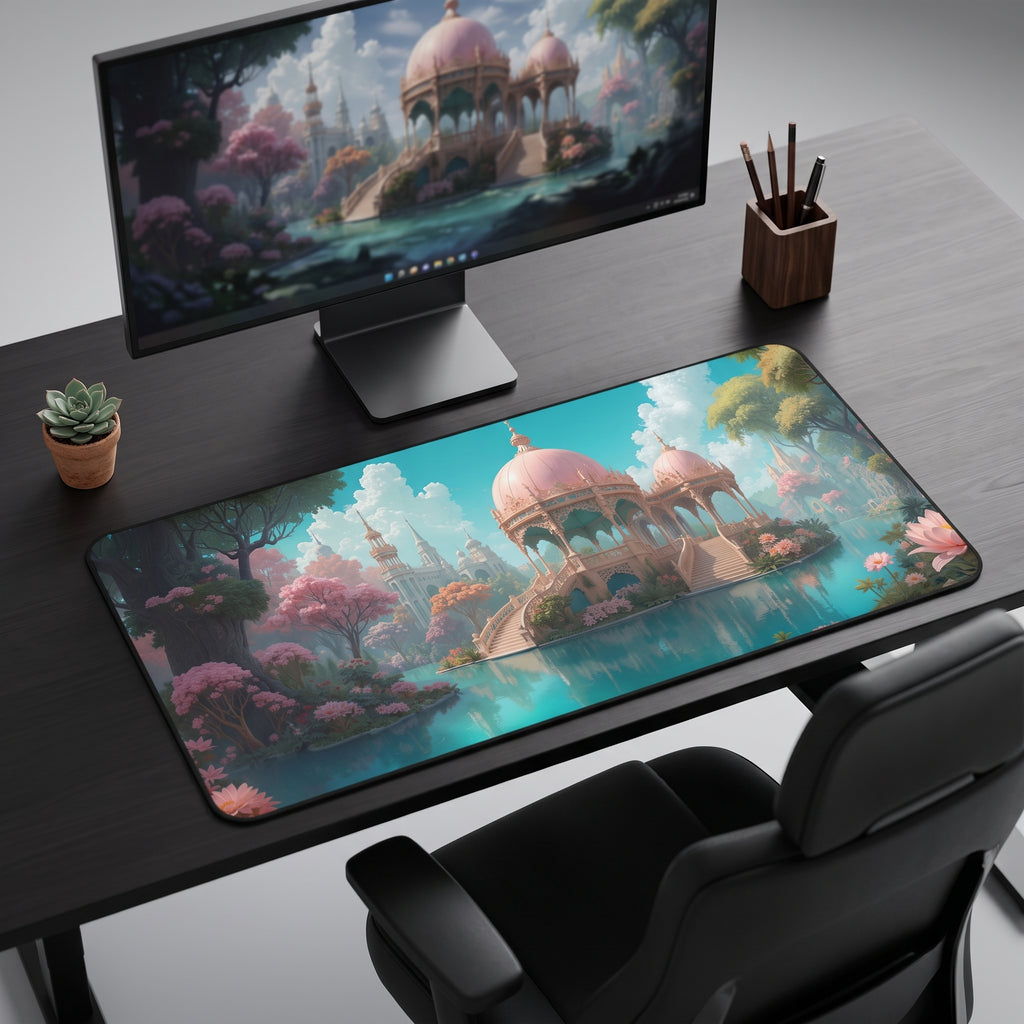Fantasy Castle Desk Mat – Pink Pavilion Illustration