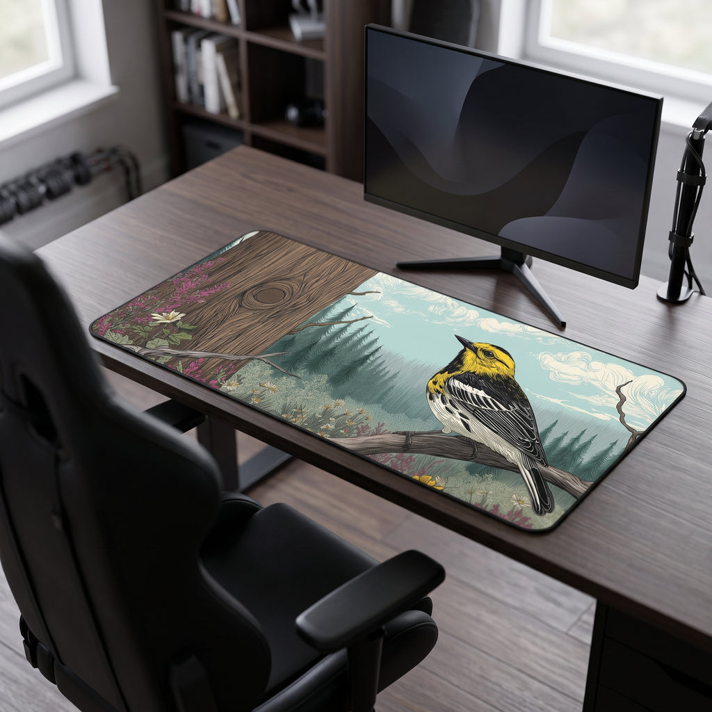 Warbler Bird Desk Mat – Nature Wildlife Art