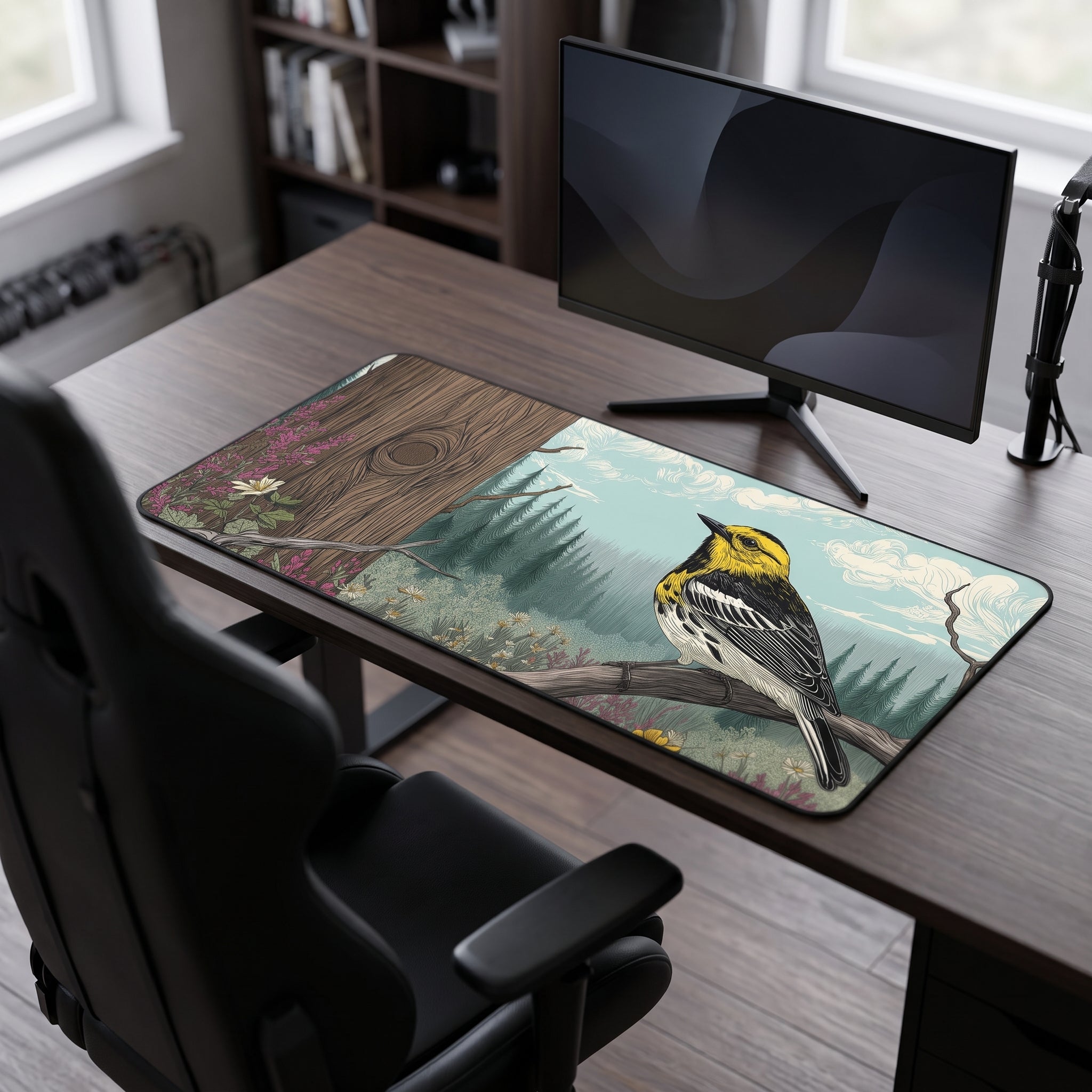Warbler Bird Desk Mat – Nature Wildlife Art