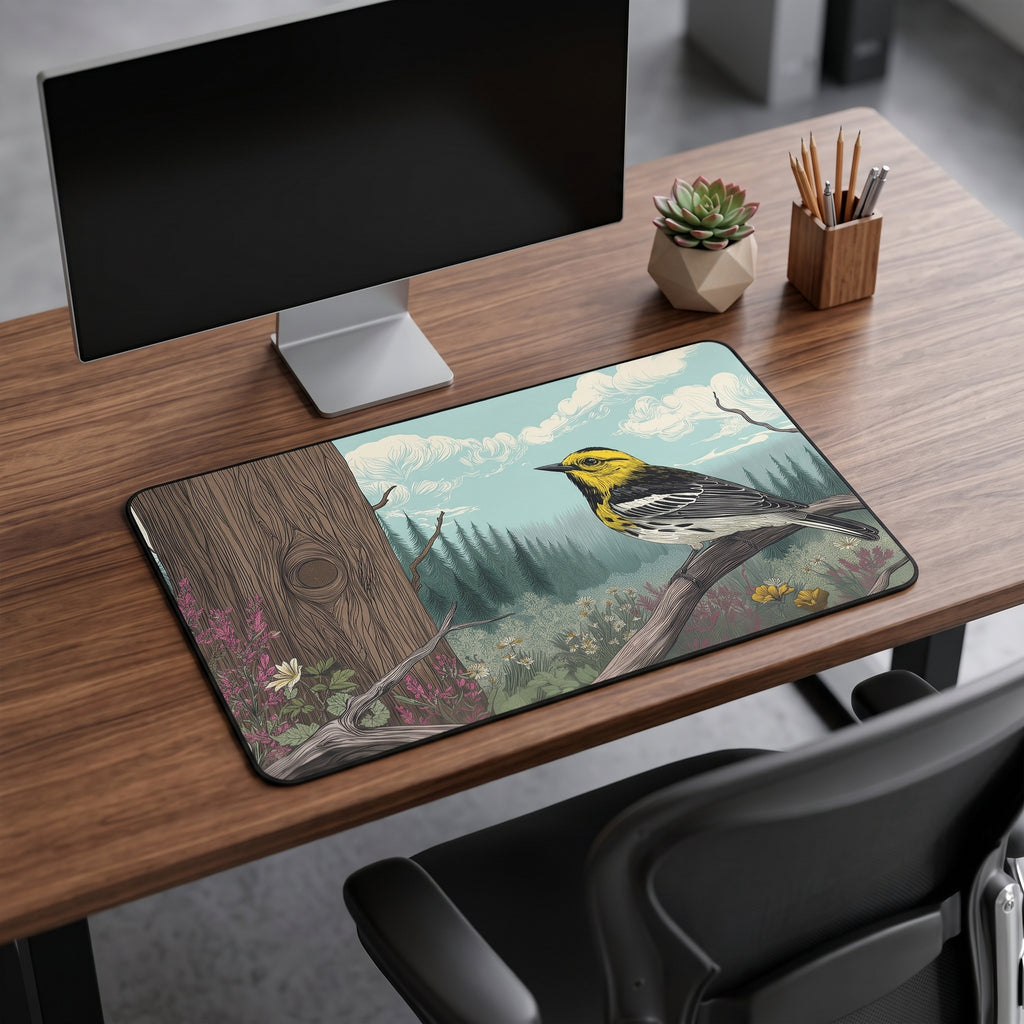 Warbler Bird Desk Mat – Nature Wildlife Art