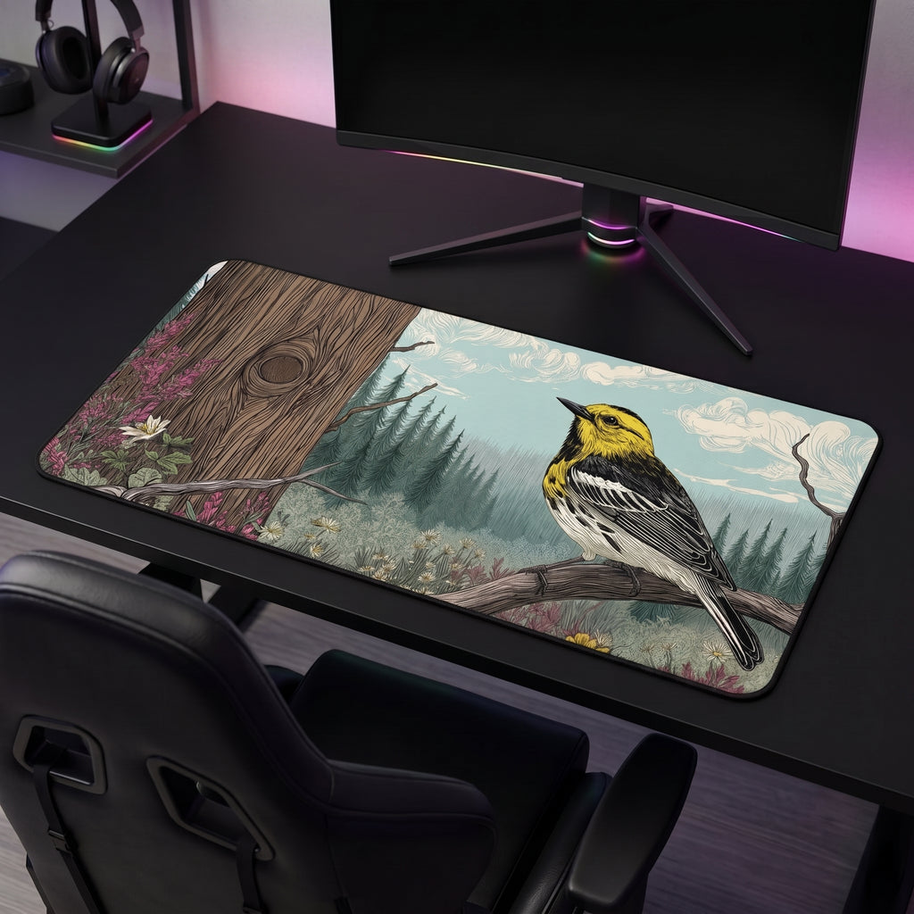 Warbler Bird Desk Mat – Nature Wildlife Art