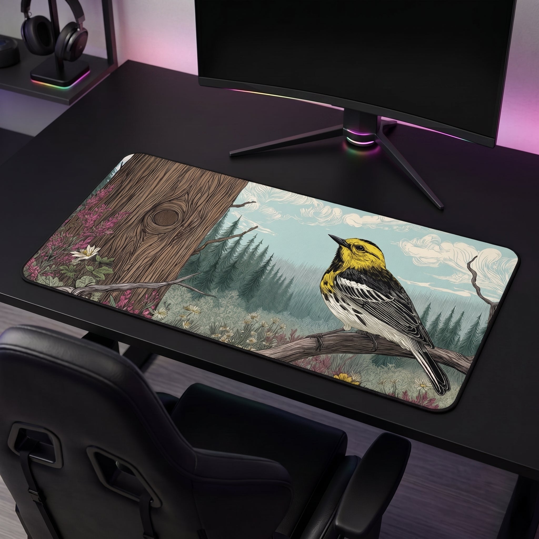 Warbler Bird Desk Mat – Nature Wildlife Art