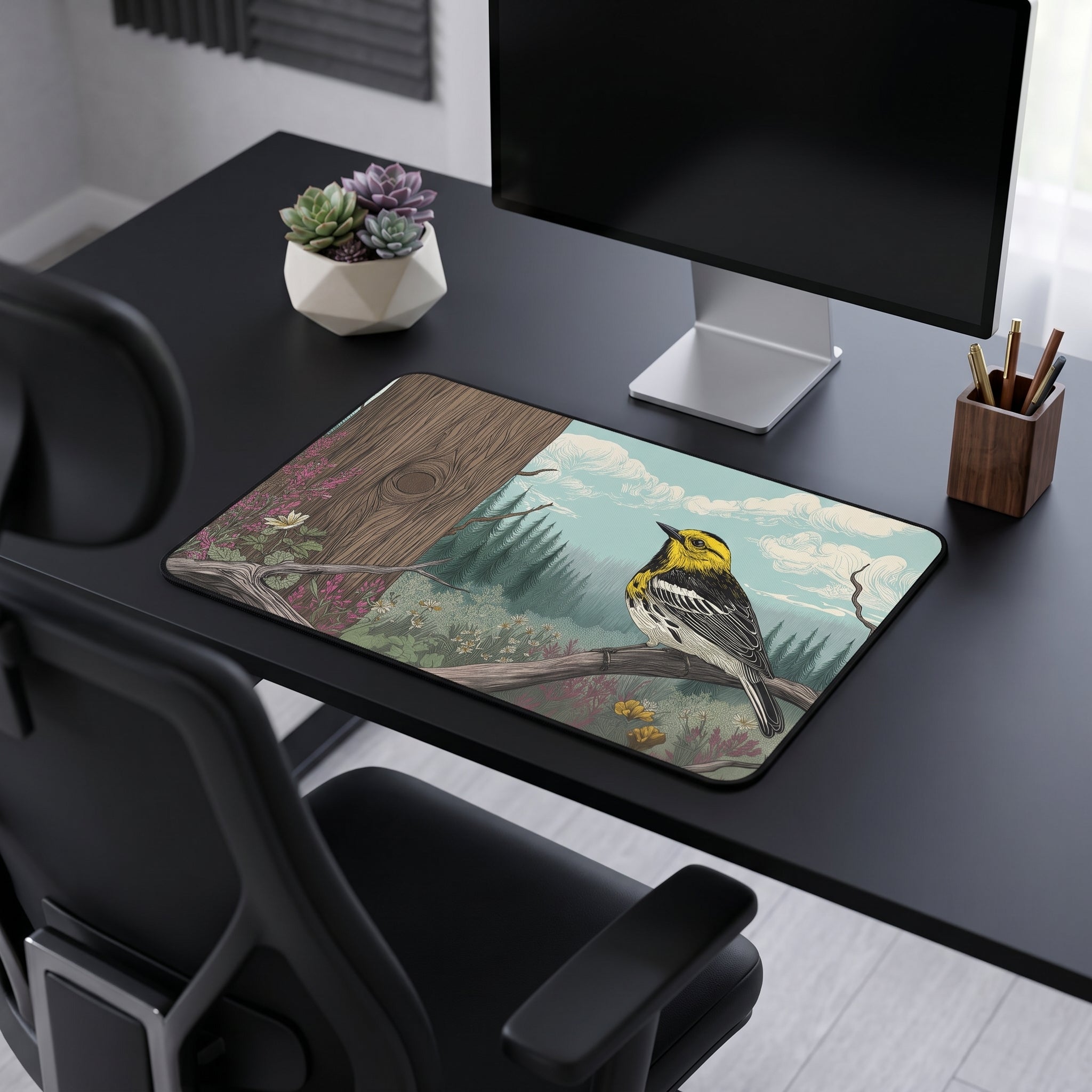 Warbler Bird Desk Mat – Nature Wildlife Art