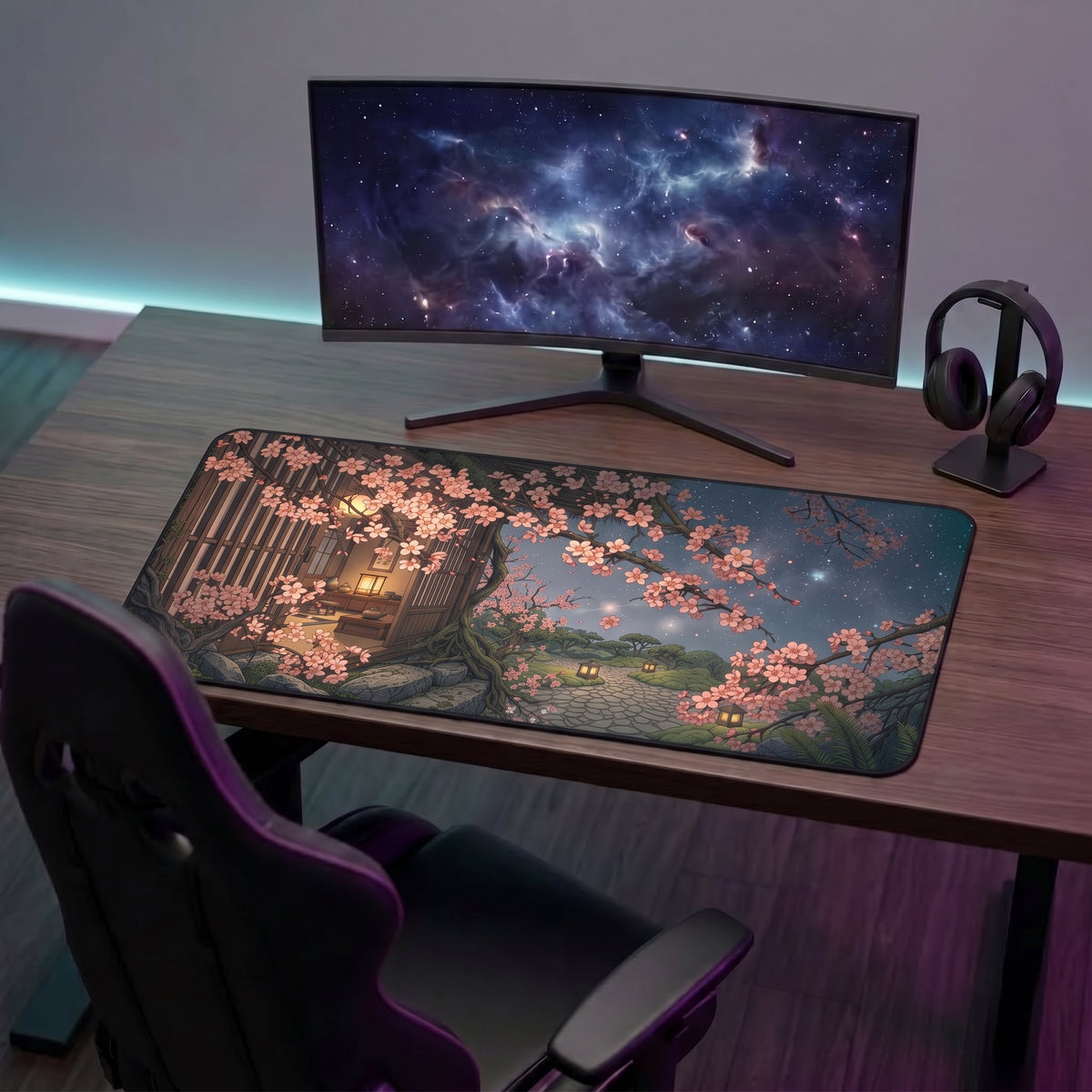 Cherry Blossom Night Desk Mat