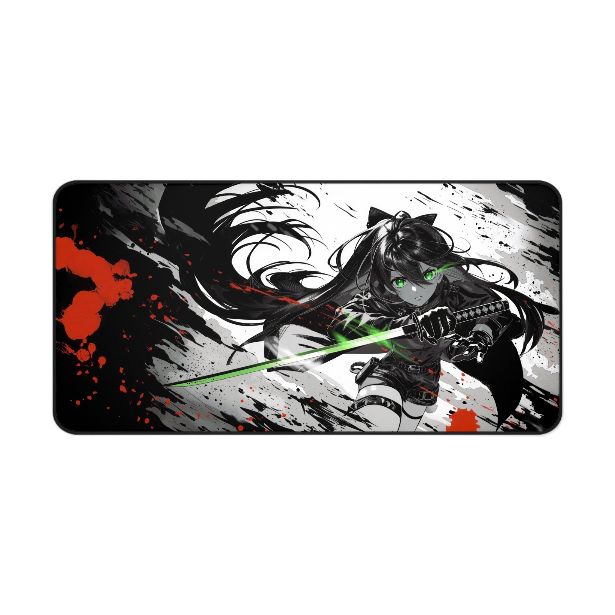Katana Kunoichi Desk Mat – Neon Anime Ninja Art