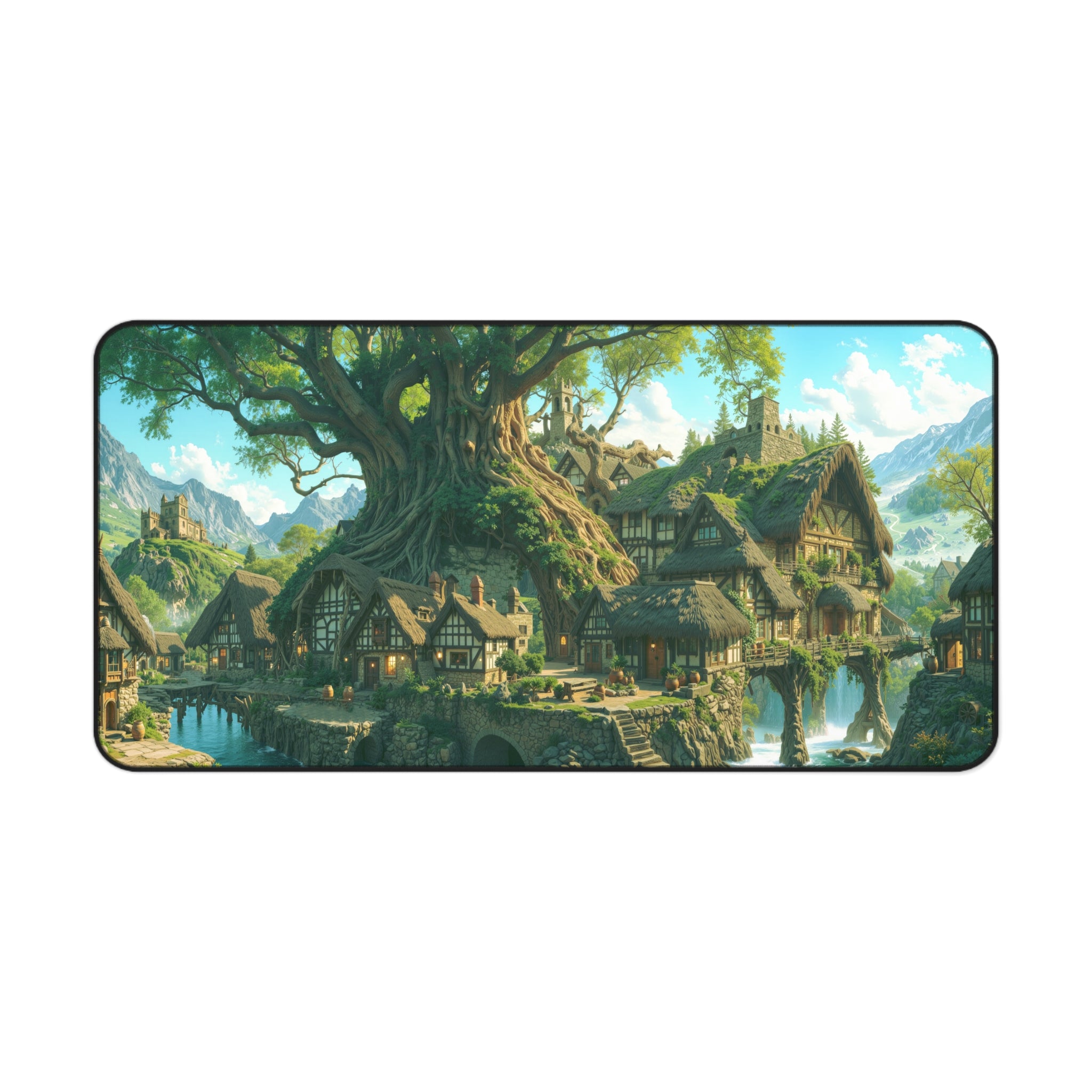 Fantasy Treehouse Desk Mat – Whimsical Illustration Art