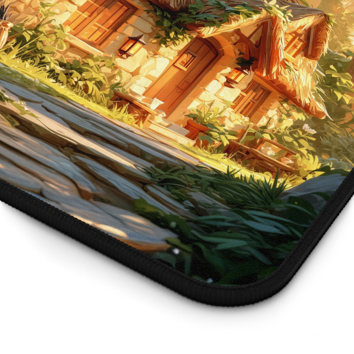 Cozy Forest Cottage Gaming Desk Mat – Woodland Home Office Large Mousepad