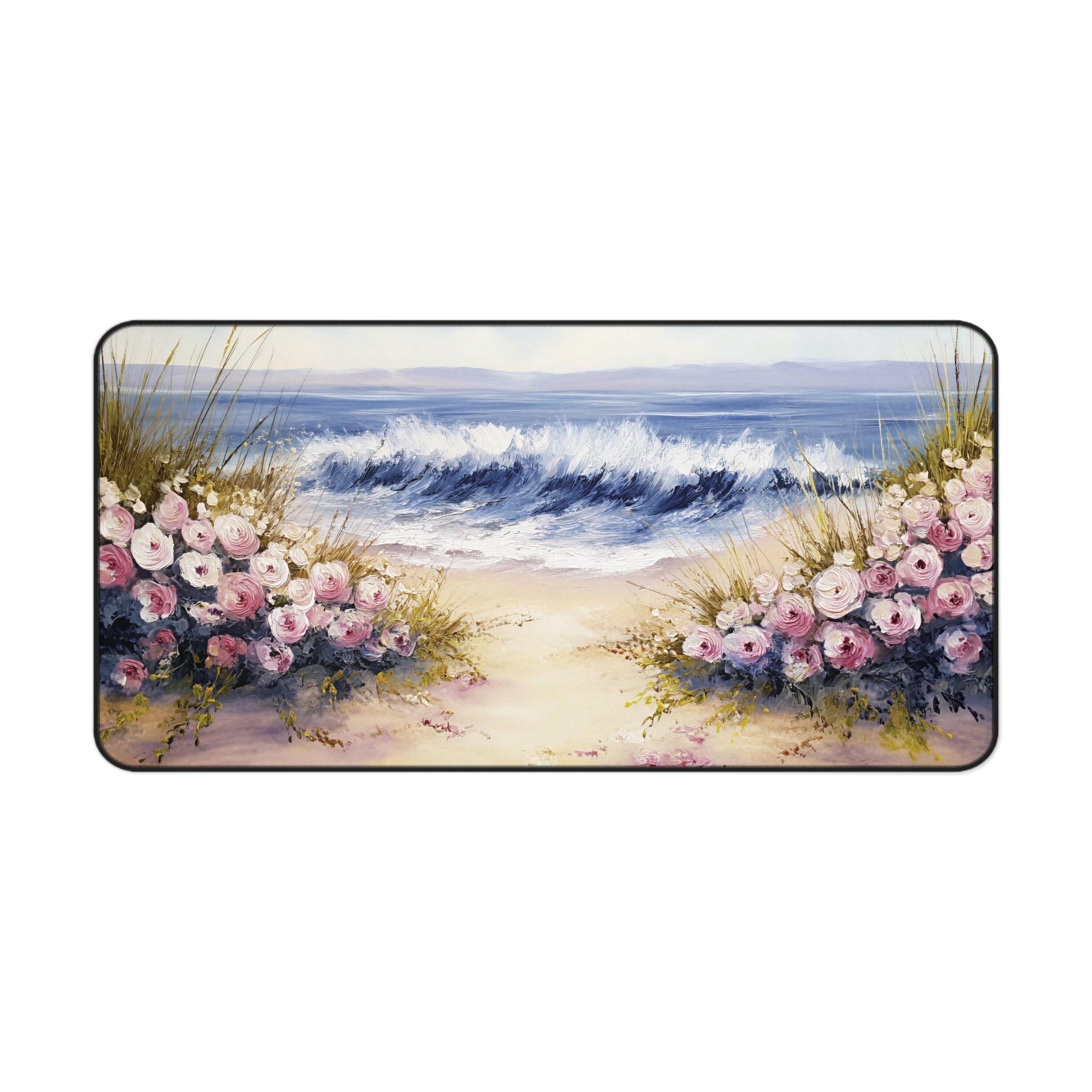 Coastal Floral Ocean Wave Desk Mat – Botanical Art