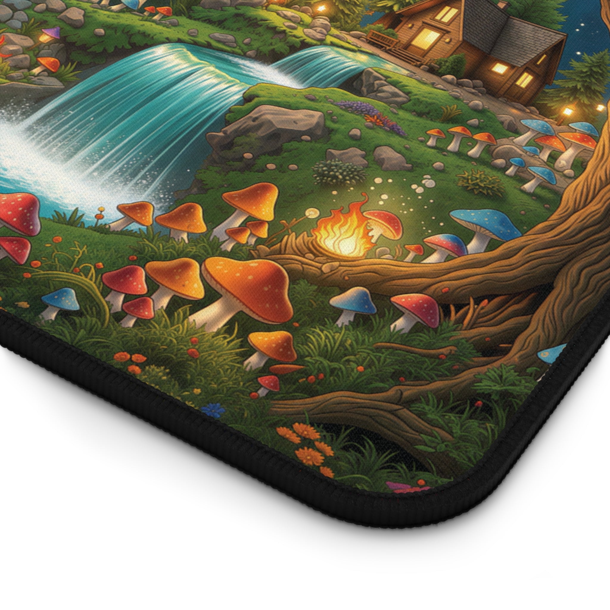 Midnight Camping Forest Desk Mat – Whimsical Nature Art